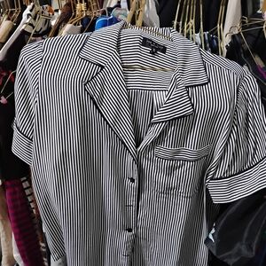 rag & bone Black and White Striped Short-Sleeve Button-Down Shirt